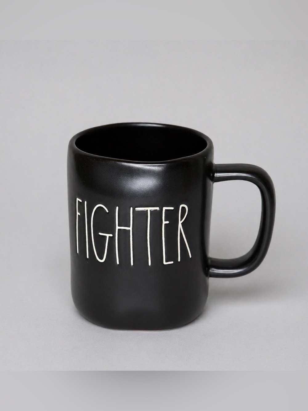 Black ‘FIGHTER’ Coffee Mug | Rae Dunn Style Inspirational Ceramic Cup